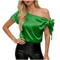 thumbnail image 3 of Horkkom Off The Shoulder Tops for Women Short Sleeve Silk Blouse Summer Cusual Solid Color Satin Tops L, 3 of 7