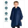 thumbnail image 4 of Bare Homey Kids Size Microplush Wearable Blanket - Side Pockets - Warm - Velvety Soft, Dark Blue, 4 of 8
