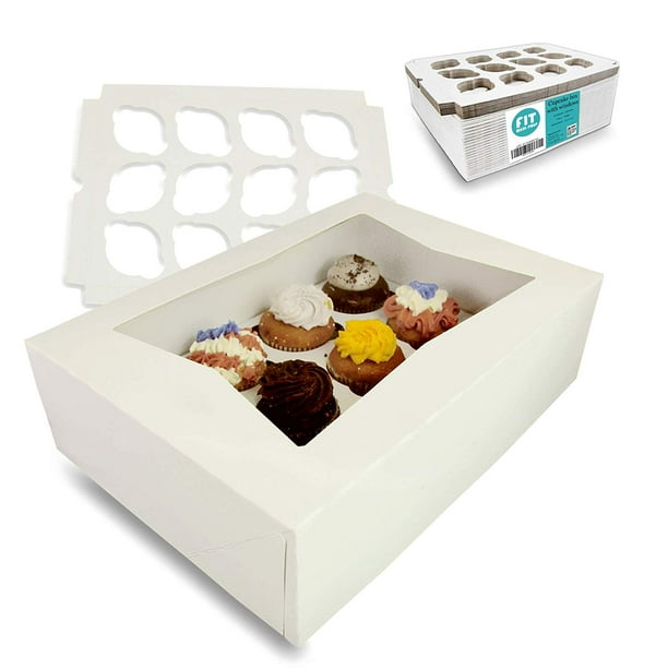 18 18 Pack White Cupcake Box With Window And Inserts Holds 12 Nbsp Muffins Auto Popup Cardboard Gift And Bakery Packaging Baking Containers For Cakes Donuts Cookies And Pastries Walmart Com