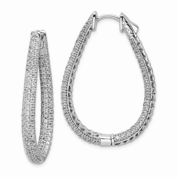 Primal Silver Sterling Silver Rhodium-plated Cubic Zirconia Teardrop Hinged Hoop Earrings