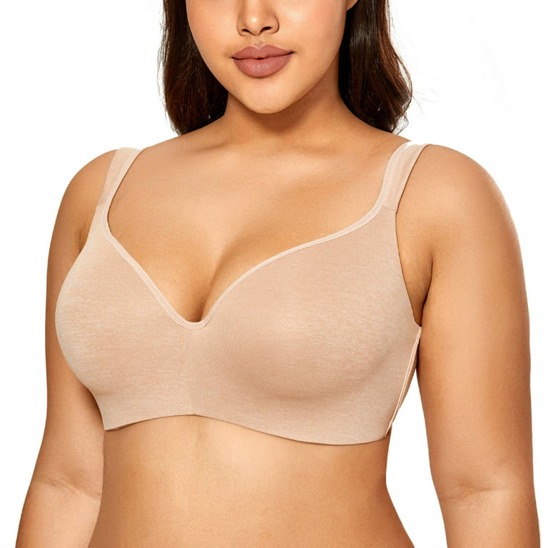 Womens Balconette Bra Plus Size Full Coverage Tshirt Seamless Underwire  Bras Back Smoothing Beige 34F