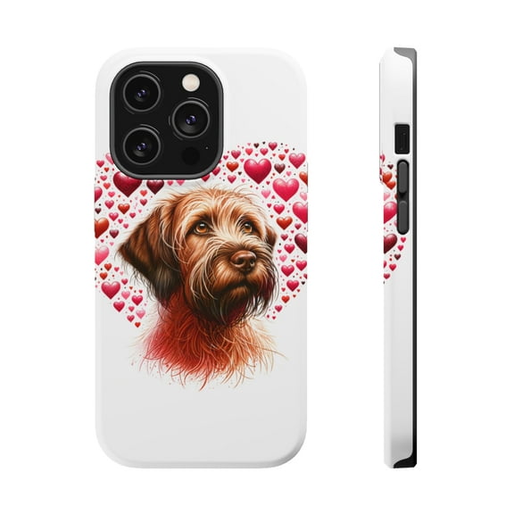 DistinctInk Tough Case for Apple iPhone 14 PRO (6.1" Screen), Compatible with MagSafe Charging - Valentine's Day Wirehaired Pointing Griffon