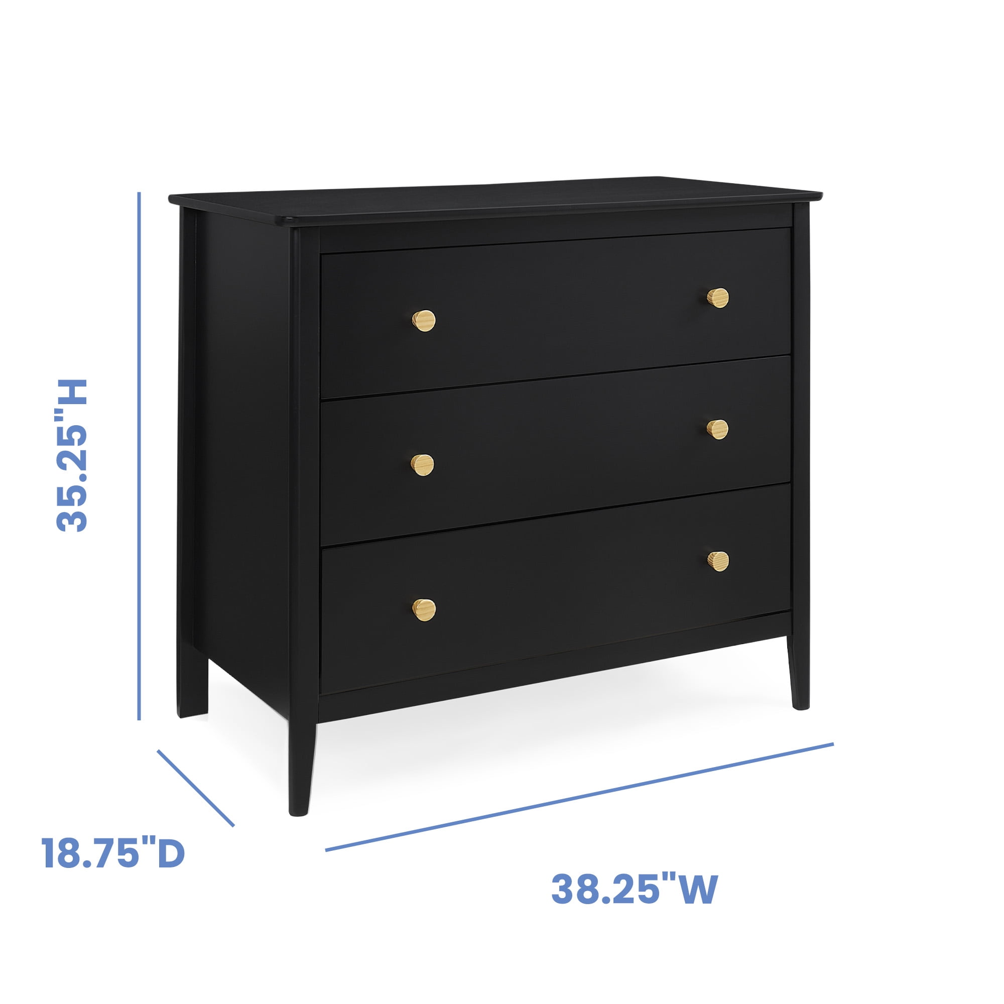 Delta Children Casey 3 Drawer Dresser with Interlocking Drawers, Black Ebony/Natural