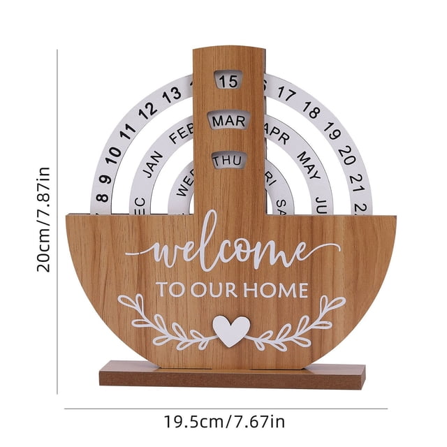 Wooden Perpetual Calendar Desk Ornament With Rotating Date Display For Home Office Desk Decoration