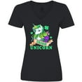 thumbnail image 3 of Inktastic St Patricks Day Irish Unicorn Illustration with Shamrocks Women's V-Neck T-Shirt, 3 of 5