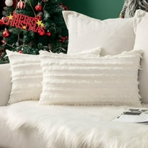 Nvzi Set of 2 Throw Pillow Covers Linen Striped Cushion Covers 12x20 Inch White