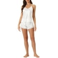 thumbnail image 2 of Conjunto de pijamas de satén para mujer INSPIRE CHIC, camisón sin mangas con tirantes tipo racerback y pantalones cortos con encaje, conjuntos de lounge de seda XS blanco, 2 of 6