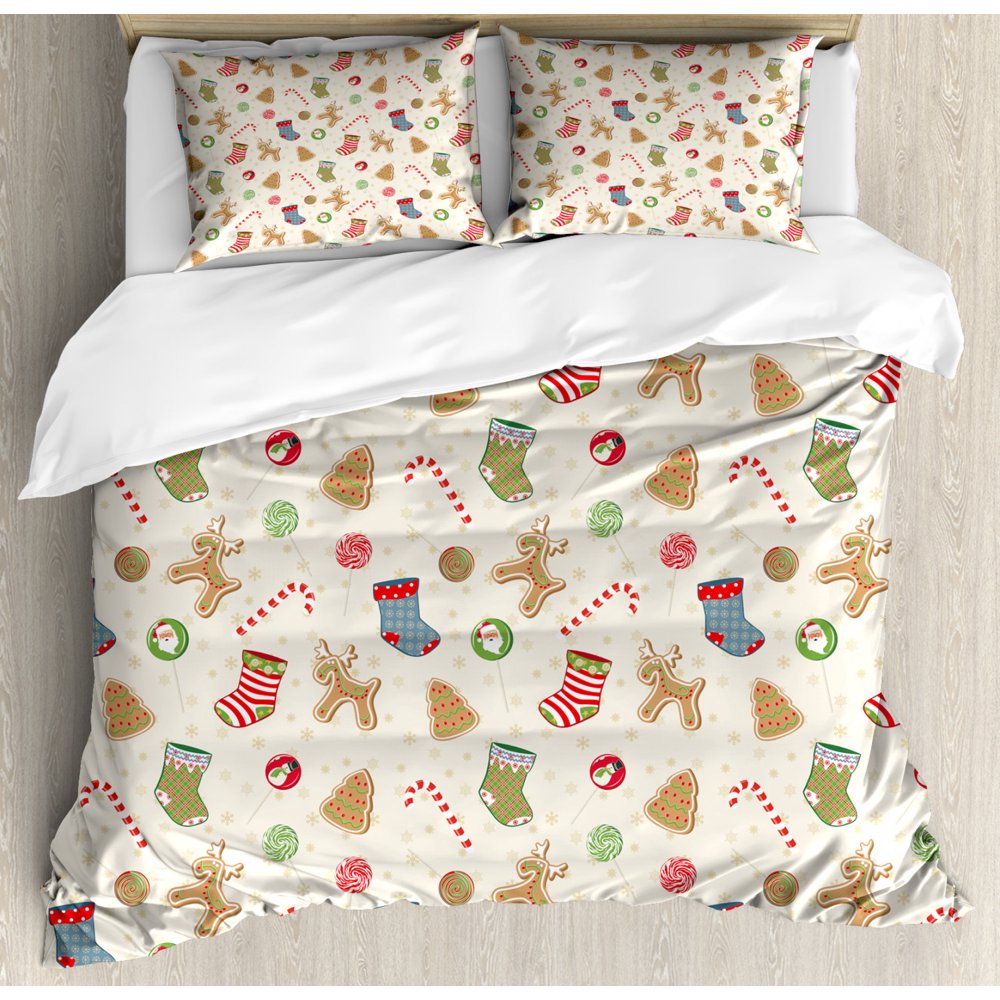 Christmas King Size Duvet Cover Set, Traditional Sweets of Xmas Party