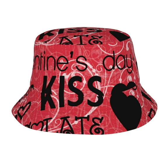 Valentine Love Heart Kiss Bucket Hat Beach Sun Outdoor Cap Packable Fisherman Hat for Women and Men