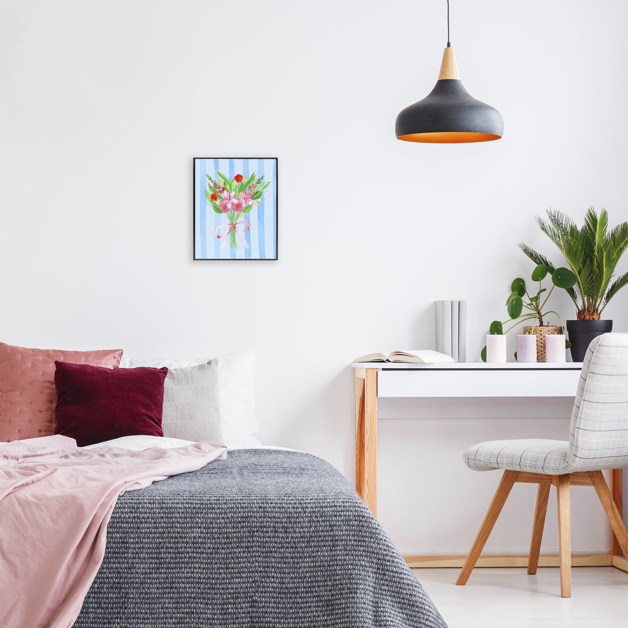 Bright Springy Bouquet Stripes Black Framed Giclee Art, design by Nina Jacobs