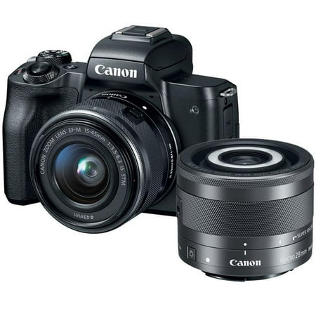 Canon EOS M50 Mirrorless 24.1MP Digital Camera Black with 15-45mm is STM Lens and 28mm Macro is STM (Compact Camera Macro Best)