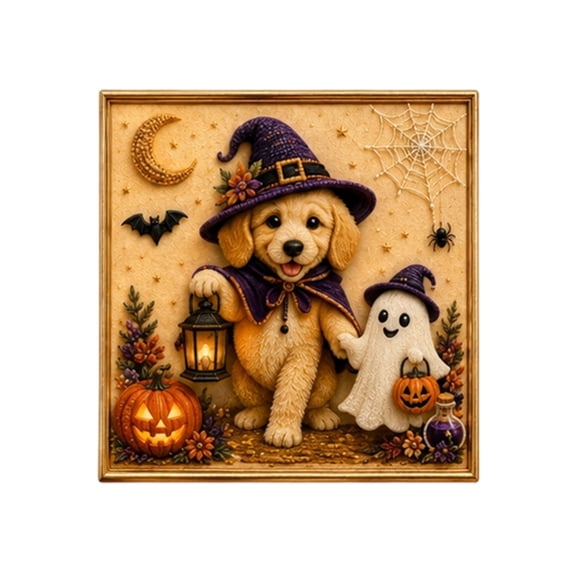 Halloween Dog Pearl Art DIY Kit, Diamond Art (Style A) Spooky Cute 3D Pearl Diamond Painting Crafts Kits for Adults, DIY Fall Home Decor Wall Art