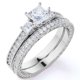 thumbnail image 1 of JeenMata Anillo de Boda Estilo Victoriano de Tres Piedras con Pavé de Diamantes de Talla Princesa Engastado en Oro Blanco de 10 K, 1 of 6