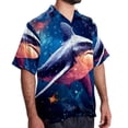 thumbnail image 2 of Starry Shark Men's Short Sleeve Button Down Poplin Hawaiian Shirt for Summer Beach, Casual Printed Unisex Style, 2 of 6