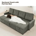 thumbnail image 3 of Sleeper Sofa,109 inch Oversize-2 in 1 Pull Out Bed, Sectional Sleeper Sofa with Double Storage Chaise for Living Room, Gray Linen Couch, 3 of 7