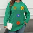 thumbnail image 2 of Byworldtasic Womens Oversized Sweaters Women Floral Sweater Long Sleeve Round Neck Casual Lounge Colorful Flower Knit Pullover Top Green, 2 of 8