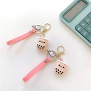 Mini Bubble Tea Keychain Soft Silicone Boba Bag Charm Keyring