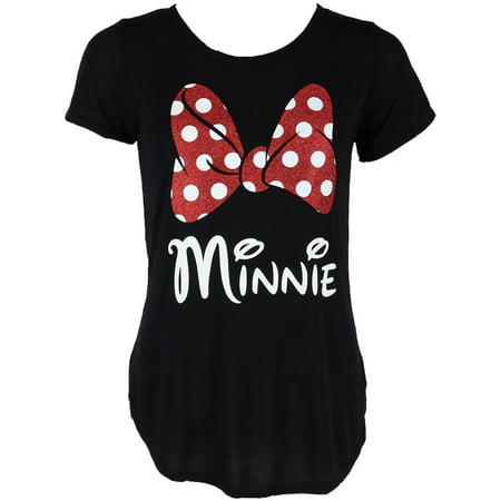 Women's Fashion Glitter Minnie Mouse Bow T Shirt,  Black