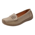 thumbnail image 2 of longantii Women's Casual Loafers Slip On Bow Wedge Driving Loafers Comfortable Leather Outdoor Walking Flat Shoes Flat Boat Shoes Khaki, 2 of 5