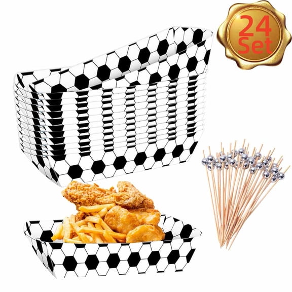 24 Pack Paper Food Trays with 50 Pcs Bamboo Stick, Black & White Checkered Disposable Serving Boats