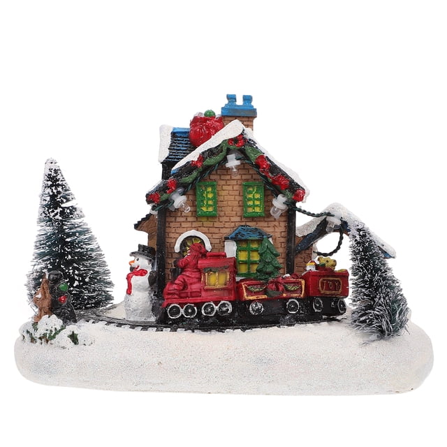 FELTECHELECTR 1 minicasa luminosa navideña, decoración de paisaje en microresina para el hogar.