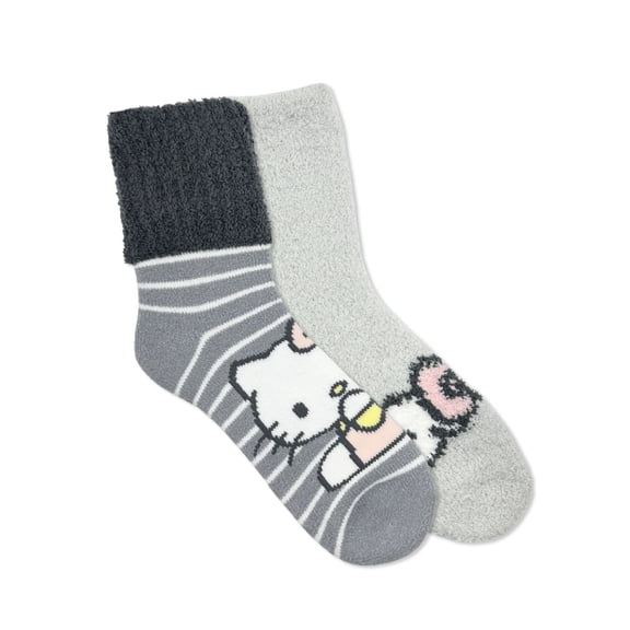 Hello Kitty Women's Cozy Crew Socks, 2-Pack, Shoe Sizes 4-10