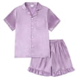 thumbnail image 3 of Akiihool Pyjamas Doux pour Filles Ensembles de Pyjama Tenue de Nuit Rentrée des Classes Rose T-Shirt à Manches Courtes et Shorts Ensemble 2 Pcs d'Été 5-14 Ans (Violet Pâle, 7-8 Ans), 3 of 3
