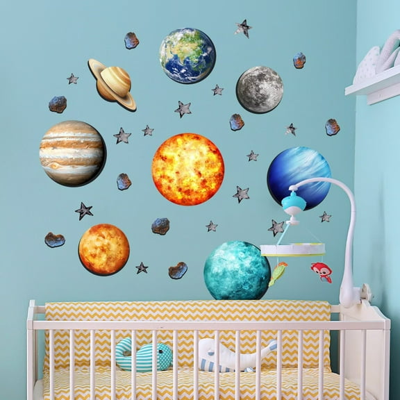 Solar System Wall Stickers for Kids, Universe Space Wall Sticker, Large Size Planet Wall Decal, Space Wall Decor for Bedroom Classroom Playroom Nursery Birthday Gift Idea