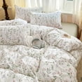 thumbnail image 4 of NAYOROOM Green leaves Pink Floral 100% Cotton Duvet Cover Queen Set, 3 Piece Romantic Soft Breathable Comforter Cover, 4 of 8