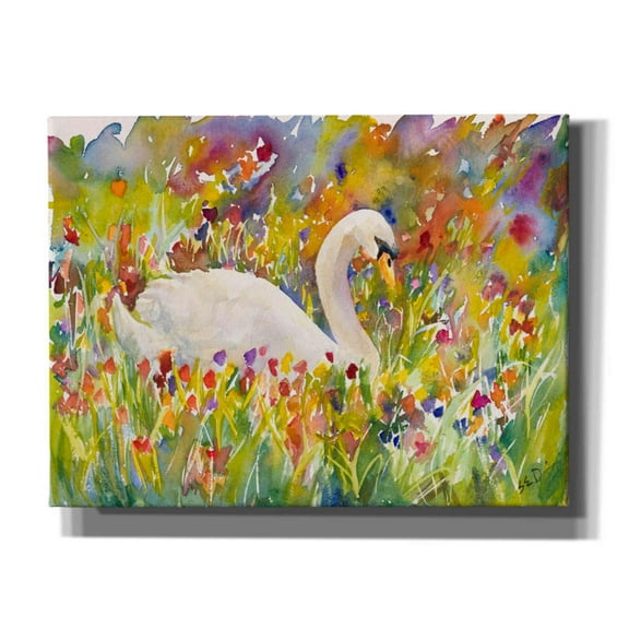 Epic Graffiti 'Colorful Swan' by Sarah Davis, Canvas Wall Art, 16"x12"