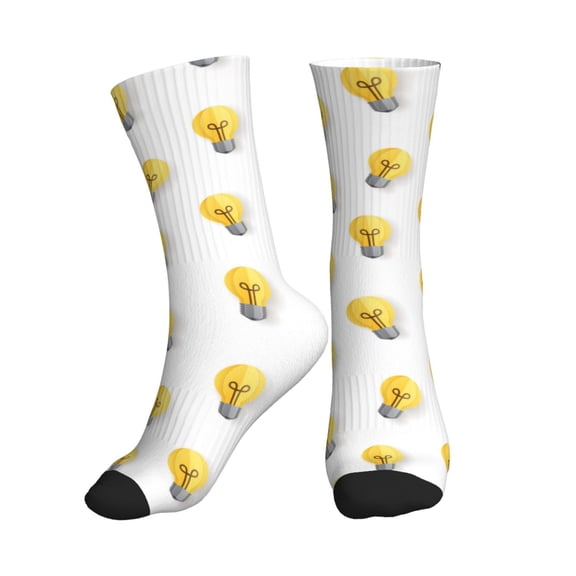 Crew Socks for Women Men Athletic - Light Bulb Print white Soft Comfort Breathable Mid-Calf Sole Running Socks Womens Men