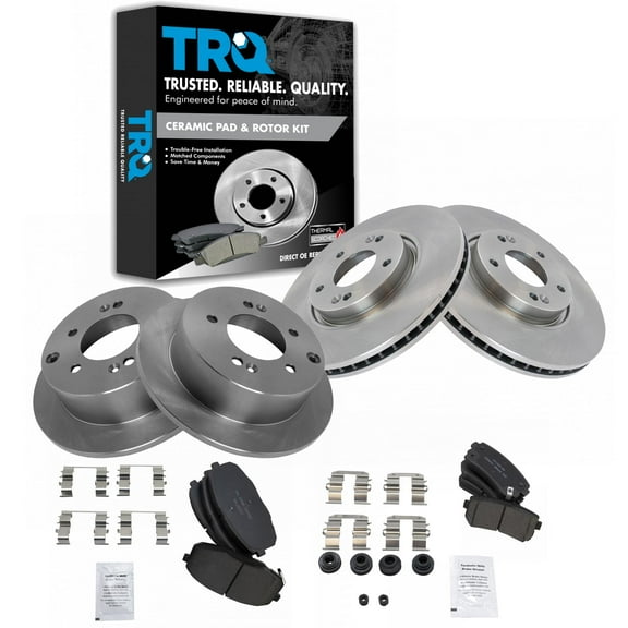 TRQ Front and Rear Brake Pad & Rotor Kit Brake Pads Brake Rotor Ceramic Fits Select 2010-2013 Kia Forte Forte Koup