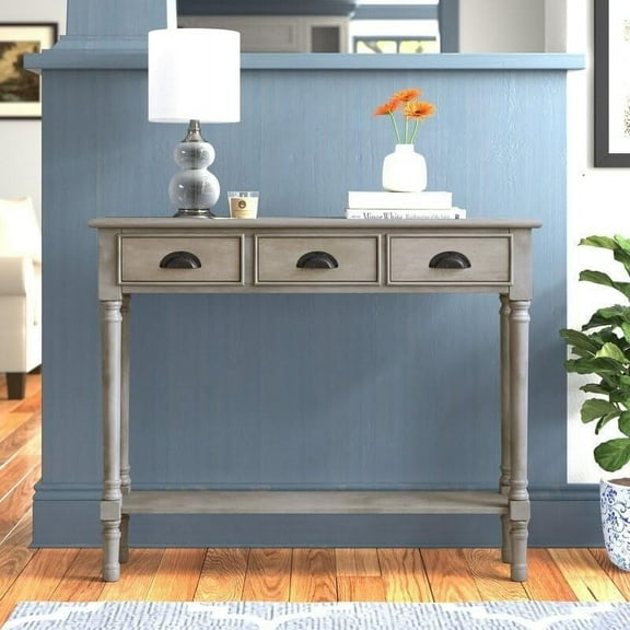 Urbanest Modern Burlington Console Table with 3 Drawers (Solid Wood, Roast Oyster)