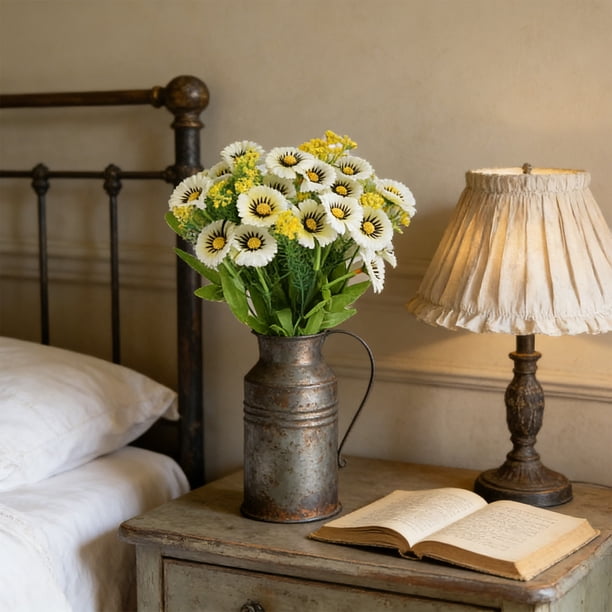 Tallos de crisantemo artificial | Ramo pequeño de margaritas de plástico sintético | Arreglos florales decorativos de seda para centros de mesa de bodas y decoración del hogar