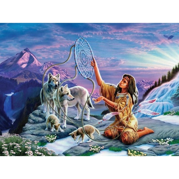 Pintura de diamante (DE6485) 5D DIY círculo completo lobo y niña 40x50cm FLhrweasw Nuevo
