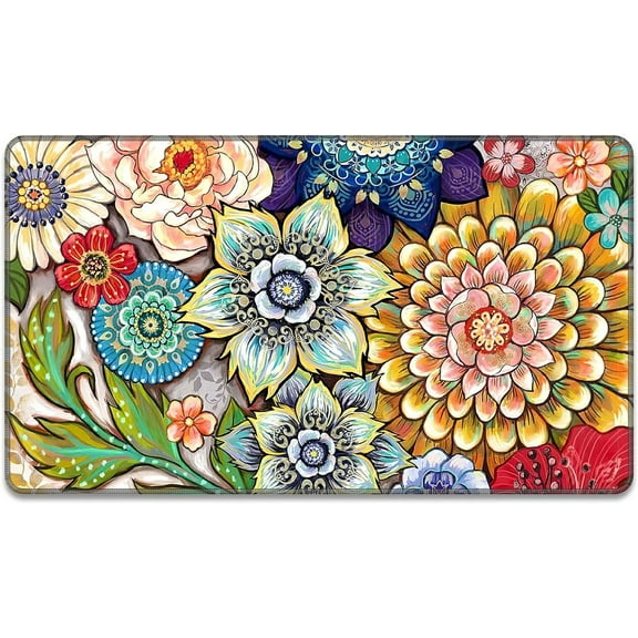 Front Door Mat, 30"x17" Flower Theme Indoor Outdoor Welcome Mat, Heavy Duty Low Profile Anti-slip Entryway Rug for Home Entrance, Floor, Patio Entry, Mud Room, Cute Mandala Floral Decor Doormat