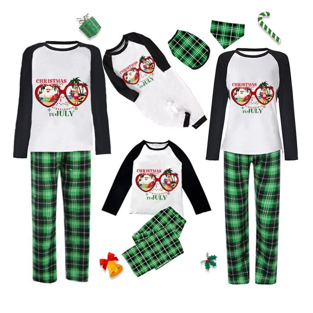 Pijamas familiares navideños a juego, conjuntos de pijamas verdes con gafas de sol, Navidad en julio