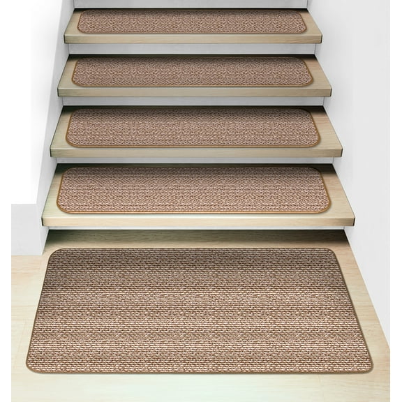 Set of 15 Attachable Carpet Stair Treads and Matching Landing Rug - Praline Brown