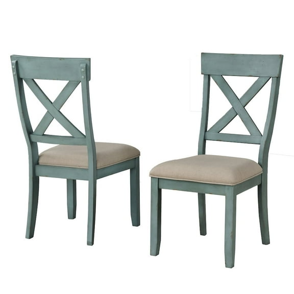 Roundhill Furniture Prato Wood Cross-Back Dining Chair Antique Blue (Set of 2)