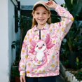 thumbnail image 3 of COEQINE Soft Girls Quarter Zip Pullover with Collar, Long Sleeve Loose Fit Printed Sweatshirt, Comfortable Polyester Top for Everyday, for Teen Girls 13-14, Axolotl Daisy Pink, 3 of 7