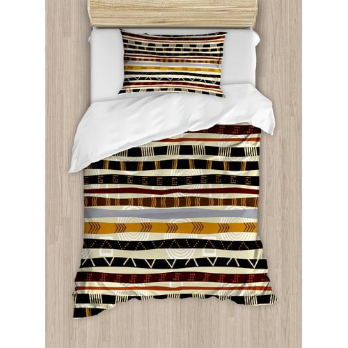 Twin Black and Gold Geometric Microfiber Duvet Cover Set