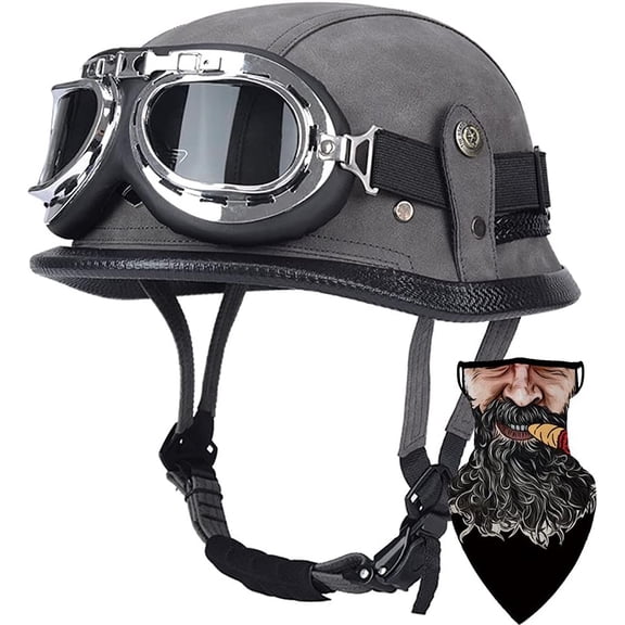 German Leather Half Face Generic with Goggles, DOT/ECE Approved Cap Half Shell for Cruiser