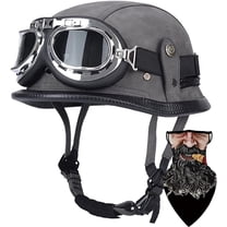 German Leather Half Face Generic with Goggles, DOT/ECE Approved Cap Half Shell for Cruiser