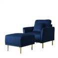 thumbnail image 2 of Velvet Accent Chair with Ottoman, Modern Tufted Upholstered Single Sofa Chair Armchair with Footrest & 1 Pillow, Comfy Leisure Lounge Chair Club Chair with Golden Metal Legs, Living Room Chair, Blue, 2 of 7