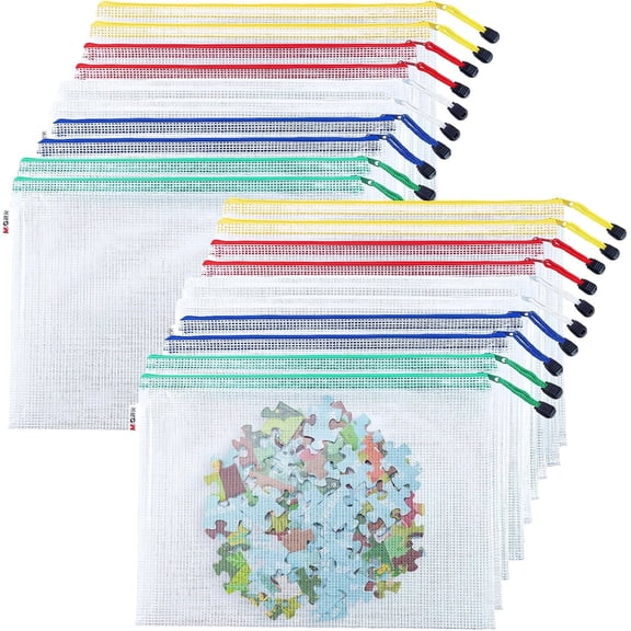 20 Pcs A4 Zipper File Bags, Waterproof Plastic Mesh Pouch for Office School
