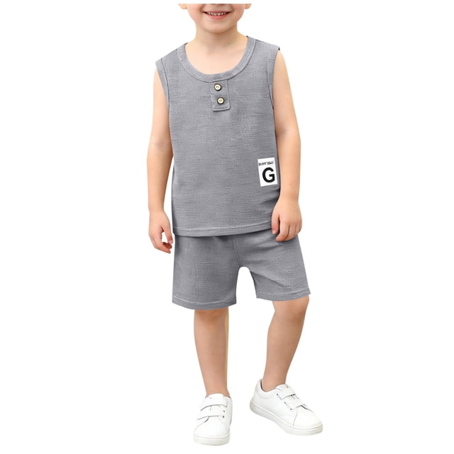 Niños sin Mangas Camisetas Estilo Hombres Y Niños de Verano de Manga Corta Conjuntos con Pantalones Cortos de Cintura Elástica, Tela de Punto Suave Transpirable para Niños Y Niñas, Camisetas de Niños