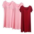 thumbnail image 2 of Aboser 3 Pack Womens Long Nightgowns with Built in Bras Modal Loungewear Plus Size Crewneck Sleep Dress Comfy Breathable Short Sleeve Nightshirt Loose House Pajama Dresses, 2 of 3
