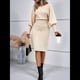 thumbnail image 4 of Suéter de Larga con Cuello Alto y Farol para Mujer, Estilo Formal, Ajustado, Ajustado, Estilo Lápiz, Midi, para Vestir Albaricoque L, 4 of 7