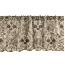 Ambesonne Ethnic Window Valance, American Traditional Skull, 42" x 12", Pale Sepia and Dark Rosewood