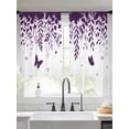 thumbnail image 2 of Purple Spring Botanical Sheer Curtains 45 Inch Length 2 Panels Set, Weeping Eucalyptus Butterfly Voile Window Treatment Rod Pocket Small Kitchen Curtains Drapes for Bedroom 52"x45"x2, 2 of 7